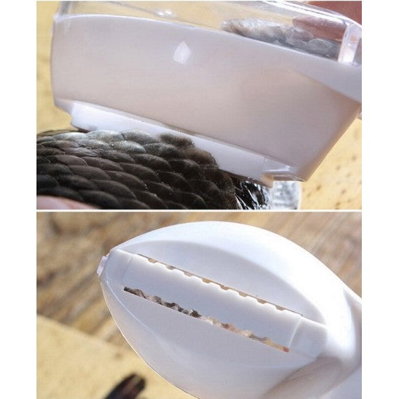 Curatator Manual Solzi de Peste, Kadeny, Forma Peste , Recipient cu Capcac pentru Solzi, Plastic, Roz pal, 16x6 cm