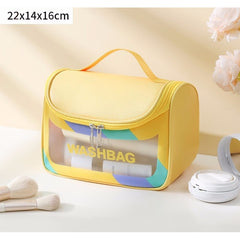 Geanta Cosmetice de Voiaj Kadeny, Impermeabila, Translucida Mata, 22 x 16 x 14 cm, Galben