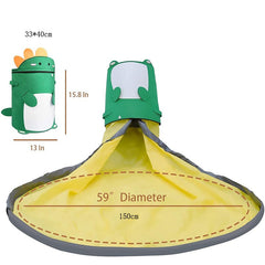 Cutie de Depozitare 2In1, Kaveny, Impermeabila, Covor pentru Jucarii si Lego 150cm, Capacitate Mare, cu Manere, cu Sfori, Inaltime 40cm, Model Dinozaur, Verde