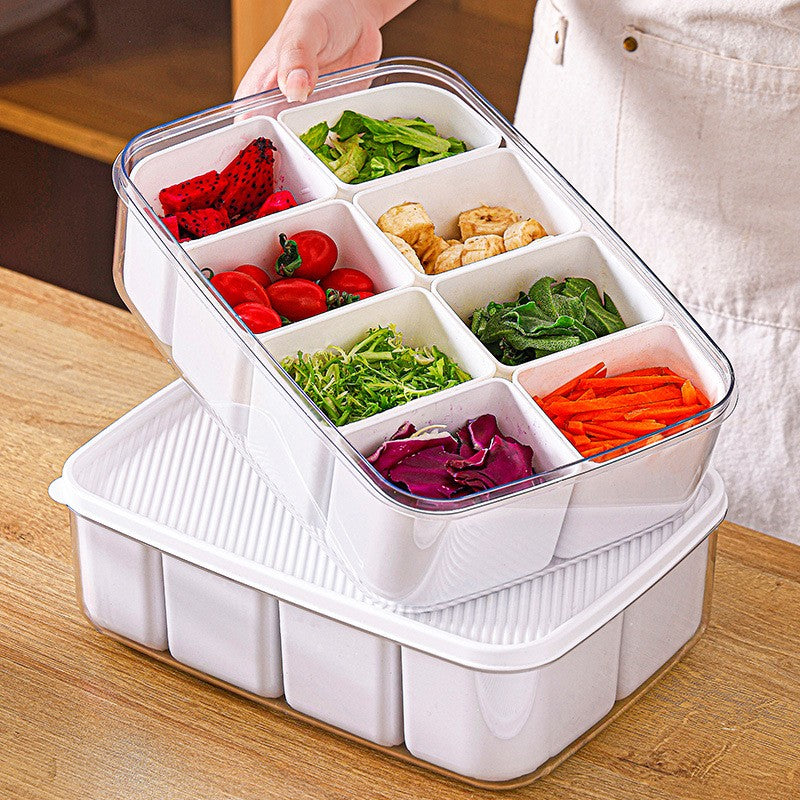 Cutie pentru Depozitare Alimente, Kadeny, 8 Compartimente cu Capac, Material PET+PP, 29 x 20 x 9 cm, Alb/Transparent