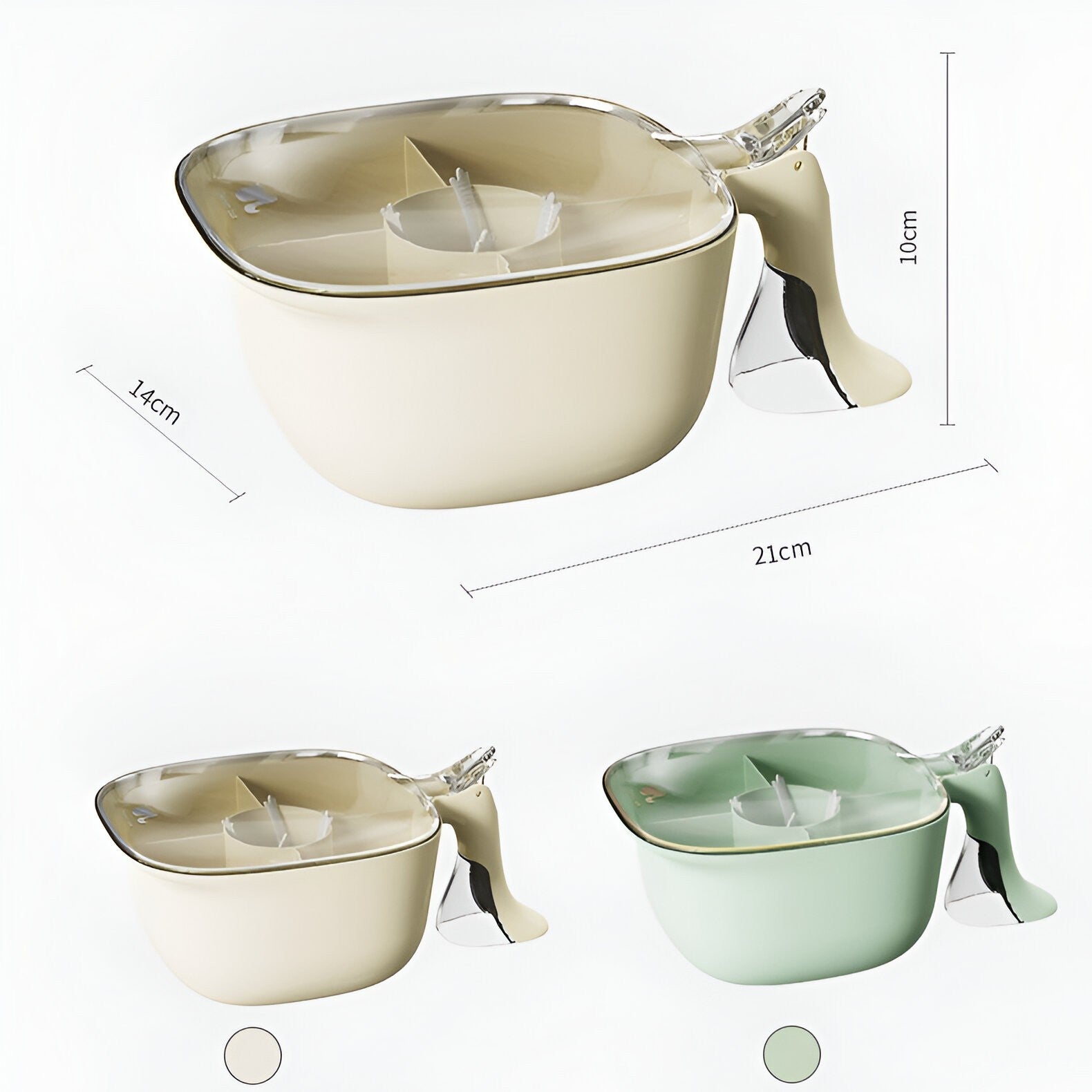 Cutie de Depozitare a Condimentelor, Kadeny, de Uz Casnic, cu Maner Stabil, cu Capac, 4 Compartimente Principale, 21 x 14 x 10 cm, Crem