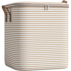 Cutie de Depozitare cu Fermoar, Kaveny, Pliabila, Maner Ranforsat, Fermoar Rezistent, pentru Haine, Paturi, Plapume, Perne, Lenjerii de Pat, Jucarii, 50x40x50 cm, 100 Litri, in Dungi, Bej