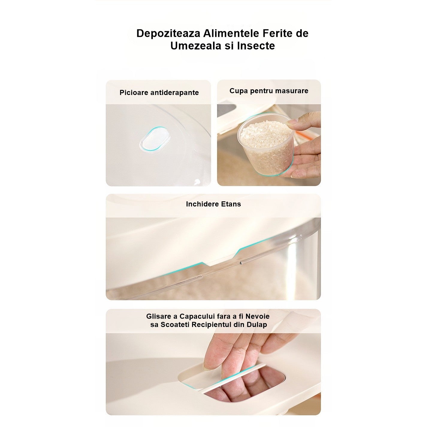 Cutie de Depozitare Kadeny, de Uz Casnic, Rezistenta la Insecte si la Umiditate, Rezervor Sigilat pentru Depozitare Alimentara, Capacitate 6 kg, 37 x 26 x 14.5cm, Alb