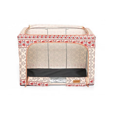 Cutie de Depozitare Pliabila, Kaveny, 66 L din Bumbac si In, 52 x 42 x 39 cm, Fereastra Frontala, 2 Usi de Acces cu Fermoar Bidirectional, Cadru Metalic, Suport Baza Stabil din Plastic, Motiv Traditional Model 6