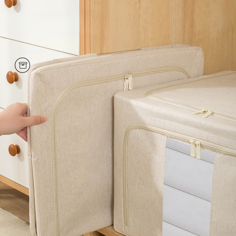 Cutie de Depozitare Pliabila, Kaveny, Cu Fereastra si Fermoar Dublu, 66 L, Textil Premium, 50x40x33 cm, Cadru Metalic, Impermeabila, Bej