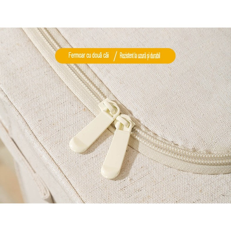 Cutie de Depozitare Pliabila, Kaveny, Cu Fereastra si Fermoar Dublu, 66 L, Textil Premium, 50x40x33 cm, Cadru Metalic, Impermeabila, Bej