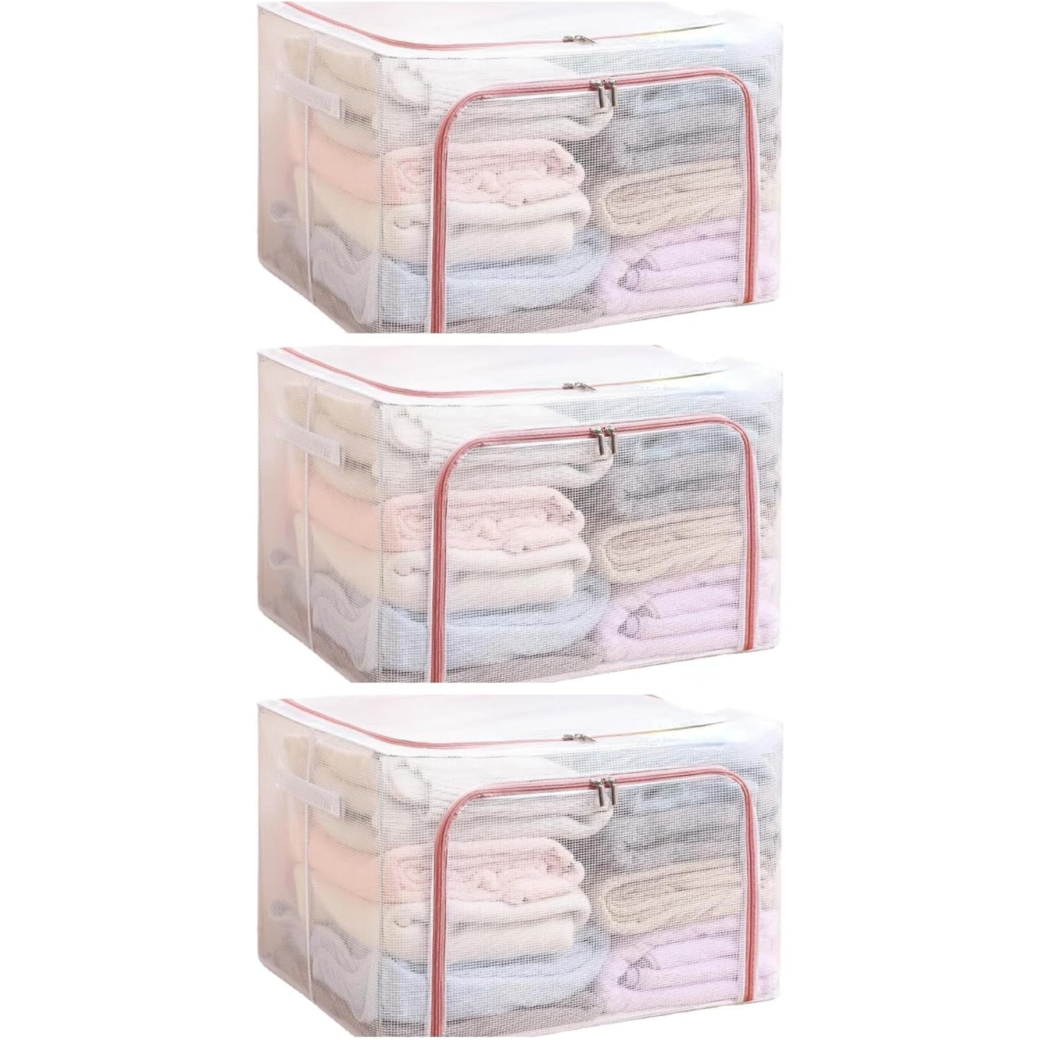 Cutie de Depozitare Pliabila, Kaveny, Cu Fereastra si Fermoar Dublu Rosu, 66 L, Textil, 50x40x33 cm, Cadru Metalic, Impermeabila, Transparent