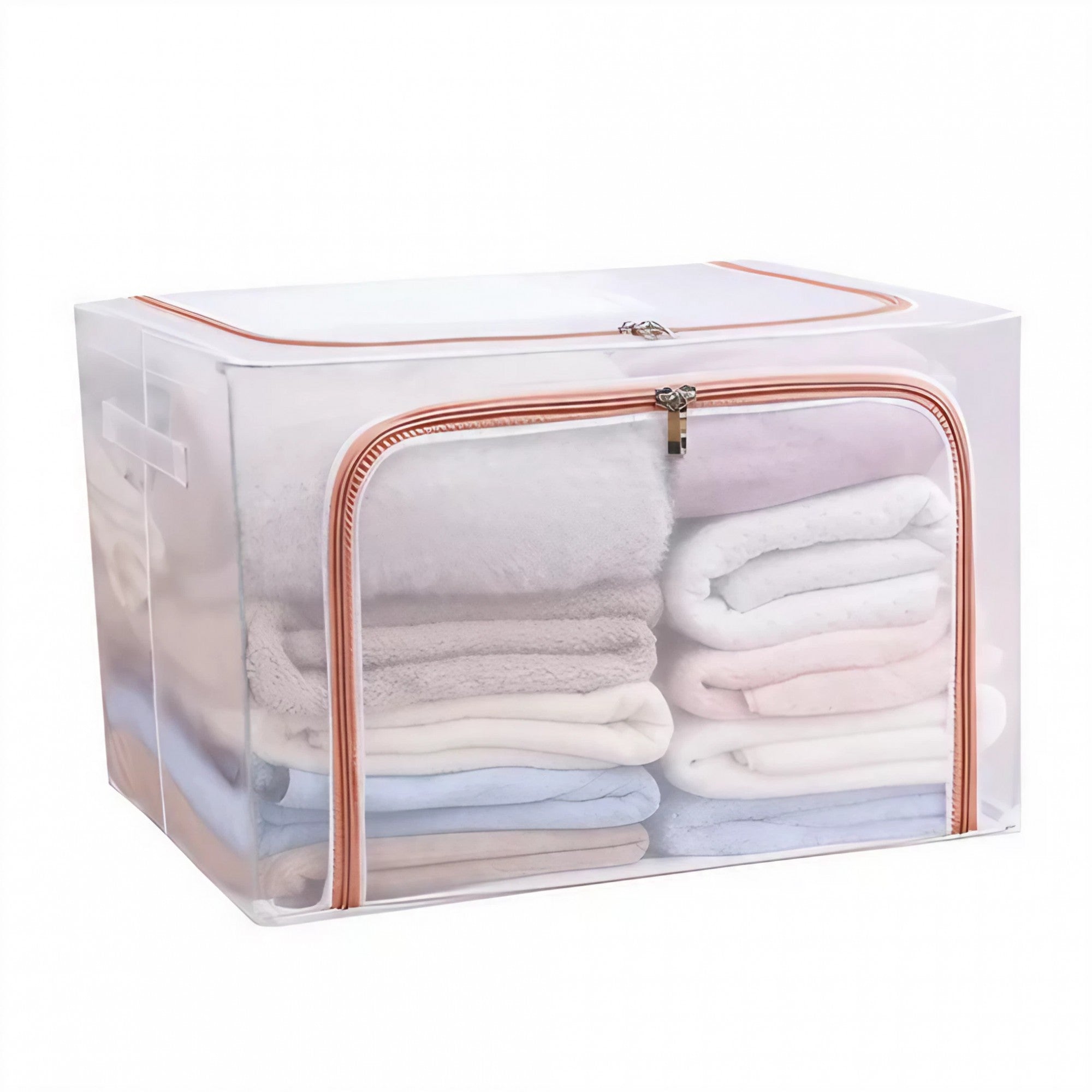 Cutie de Depozitare Pliabila, Kaveny, Cu Fereastra si Fermoar Dublu Rosu, 66 L, Textil, 50x40x33 cm, Cadru Metalic, Impermeabila, Transparent