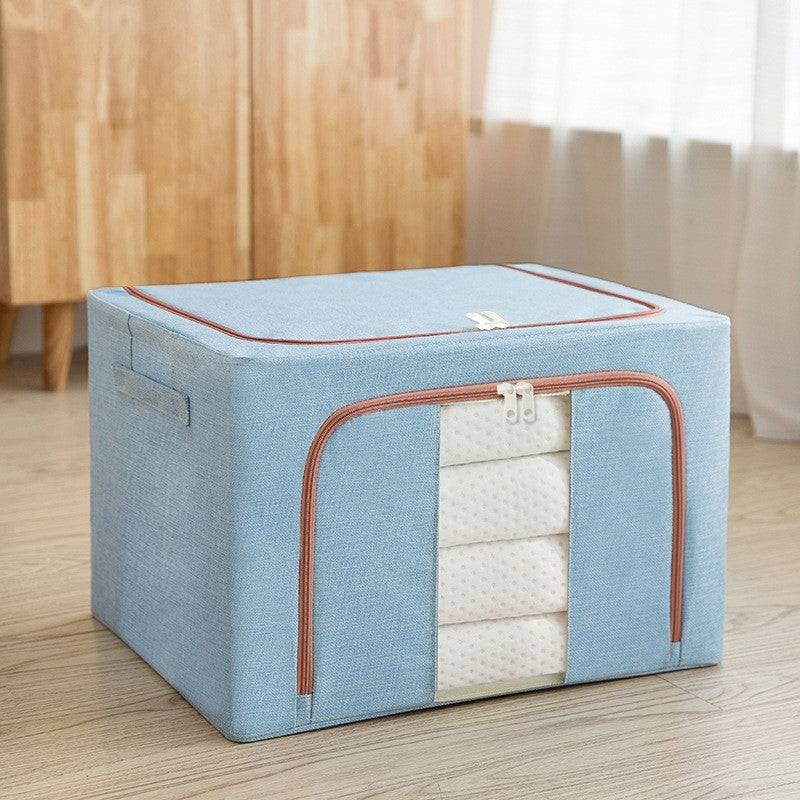 Cutie de depozitare pliabila, Kaveny, Cu fermoar, 100 L, Textil, 60x42x40 cm, Cadru Metalic, Suport Baza Stabil din Plastic, Bleu