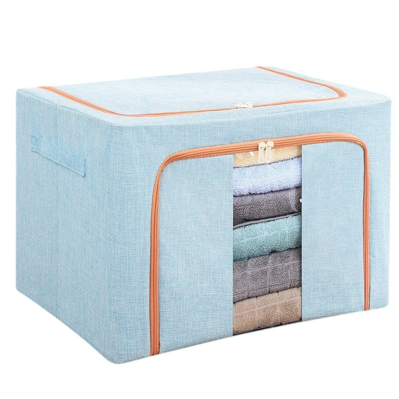 Cutie de depozitare pliabila, Kaveny, Cu fermoar, 100 L, Textil, 60x42x40 cm, Cadru Metalic, Suport Baza Stabil din Plastic, Bleu