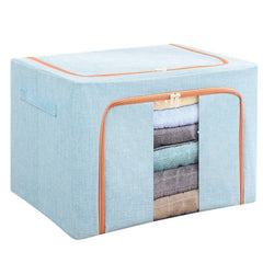 Cutie de depozitare pliabila, Kaveny, Cu fermoar, 100 L, Textil, 60x42x40 cm, Cadru Metalic, Suport Baza Stabil din Plastic, Bleu
