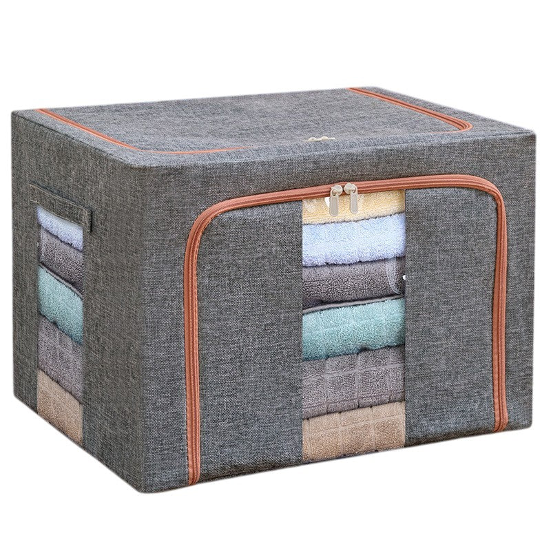 Cutie de depozitare pliabila, Kaveny, Cu fermoar, 100 L, Textil, 60x42x40 cm, Cadru Metalic, Suport Baza Stabil din Plastic, Gri