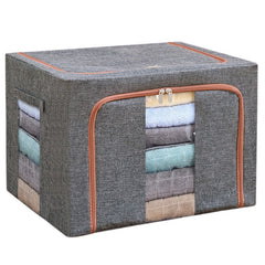 Cutie de depozitare pliabila, Kaveny, Cu fermoar, 100 L, Textil, 60x42x40 cm, Cadru Metalic, Suport Baza Stabil din Plastic, Gri