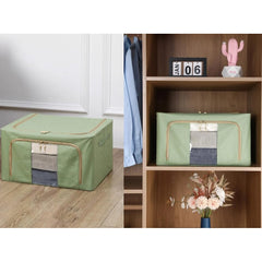 Cutie de depozitare pliabila, Kaveny, Cu fermoar, 100 L, Textil, 60x42x40 cm, Cadru Metalic, Suport Baza Stabil din Plastic, Verde