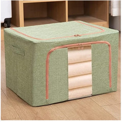 Cutie de depozitare pliabila, Kaveny, Cu fermoar, 100 L, Textil, 60x42x40 cm, Cadru Metalic, Suport Baza Stabil din Plastic, Verde