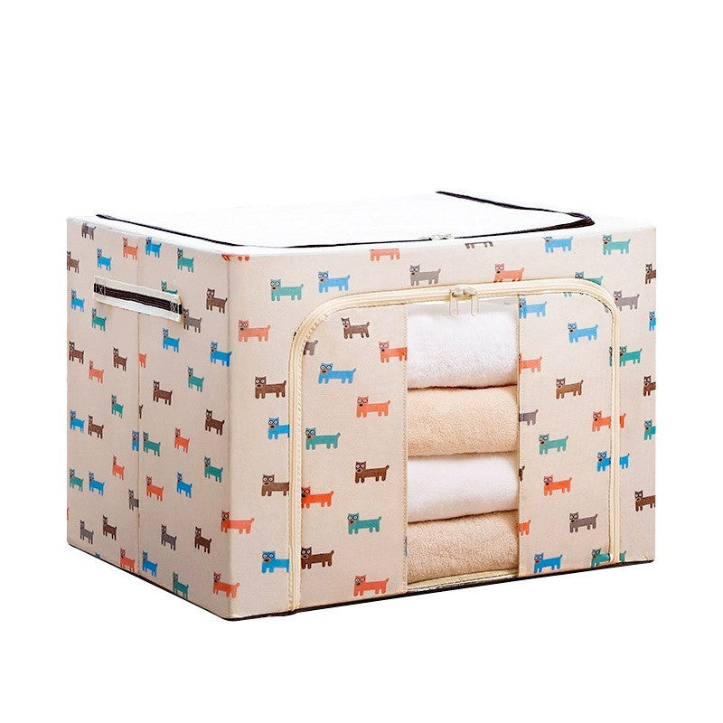 Cutie de Depozitare Pliabila, Kaveny, 24 L, Panza Oxford, 40x30x20 cm, Fereastra Frontala, 2 Usi de Acces cu Fermoar Bidirectional, Cadru Metalic, Suport Baza Stabil din Plastic, Imprimeu Catelus, Bej