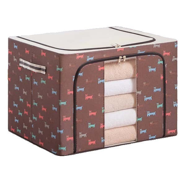 Cutie de Depozitare Pliabila, Kaveny, 24 L, Panza Oxford, 40x30x20 cm, Fereastra Frontala, 2 Usi de Acces cu Fermoar Bidirectional, Cadru Metalic, Suport Baza Stabil din Plastic, Imprimeu Catelus, Maro/Bej