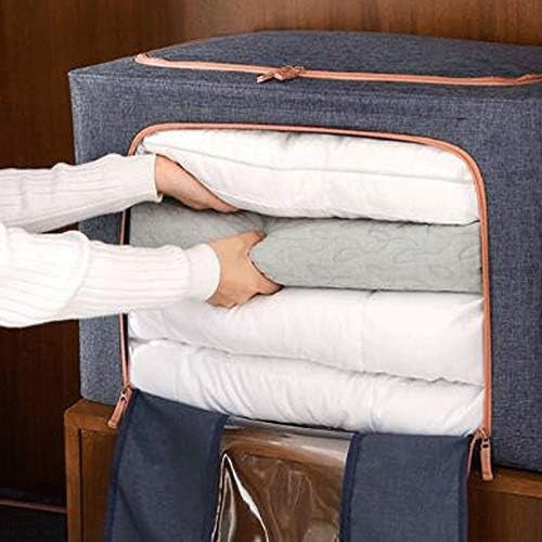 Cutie de depozitare pliabila, Kaveny, Cu fermoar, 66 L, Textil, 50x40x33 cm, Albastru Marin, Cadru Metalic, Suport Baza Stabil din Plastic, Cu doua ferestre