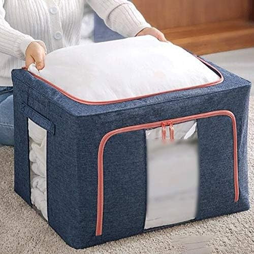 Cutie de depozitare pliabila, Kaveny, Cu fermoar, 66 L, Textil, 50x40x33 cm, Albastru Marin, Cadru Metalic, Suport Baza Stabil din Plastic, Cu doua ferestre