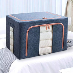 Cutie de depozitare pliabila, Kaveny, Cu fermoar, 66 L, Textil, 50x40x33 cm, Albastru Marin, Cadru Metalic, Suport Baza Stabil din Plastic, Cu doua ferestre