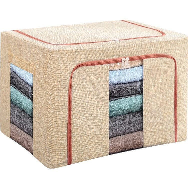 Cutie de depozitare pliabila, Kaveny, Cu fermoar, 66 L, Textil, 50x40x33 cm, Cadru Metalic, Suport Baza Stabil din Plastic, Crem