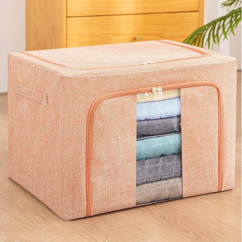Cutie de depozitare pliabila, Kaveny, Cu fermoar, 66 L, Textil, 50x40x33 cm, Cadru Metalic, Suport Baza Stabil din Plastic, Roz pudrat, model 2