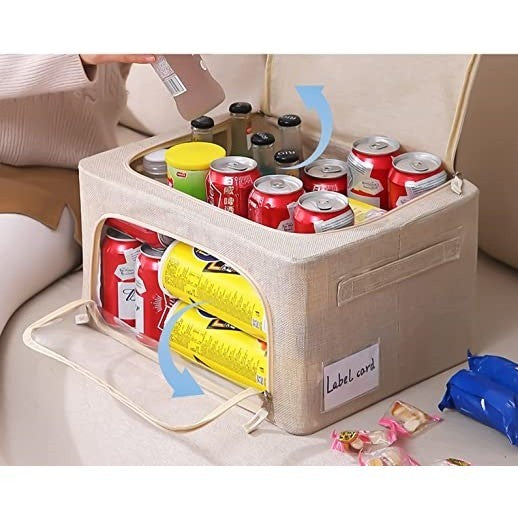 Cutie de depozitare pliabila, Kaveny, Cu fermoar, 66 L, Textil, 50x40x33 cm, Cadru Metalic, Suport Baza Stabil din Plastic, Crem