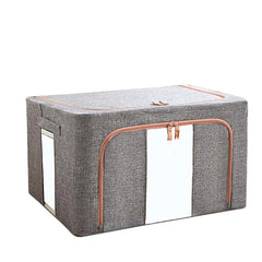 Cutie de depozitare pliabila, Kaveny, Cu fermoar, 66 L, Textil, 50x40x33 cm, Gri, Cadru Metalic, Suport Baza Stabil din Plastic, Cu doua ferestre