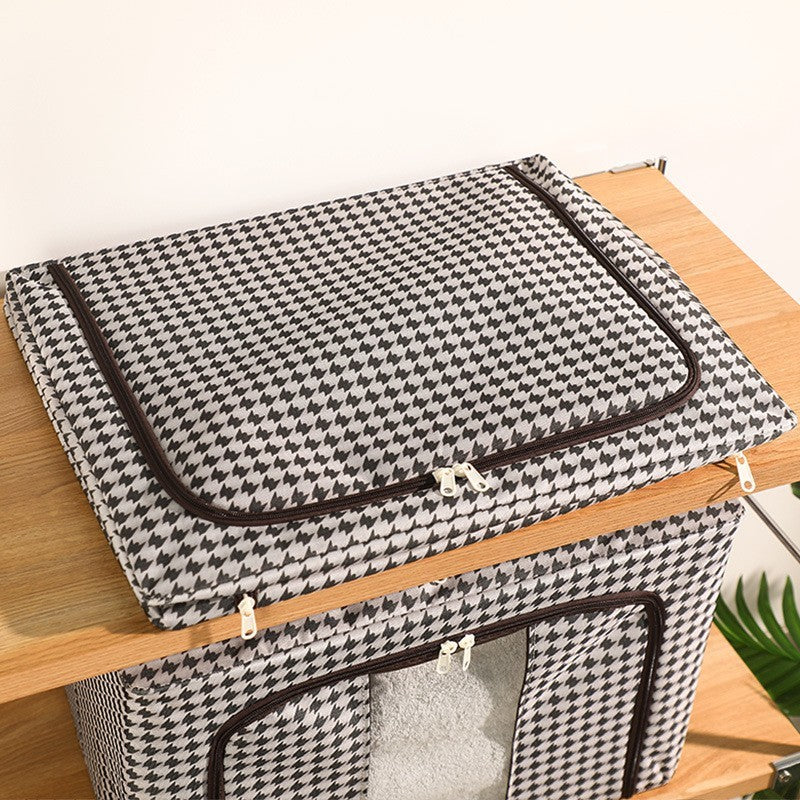 Cutie de Depozitare Pliabila, Kaveny, Cu fermoar Bidirectional, 24 L, Textil, 40x30x20 cm, Cadru Metalic, o Fereastra, Suport Baza Stabil din Plastic, Design Zebra, Alb Negru