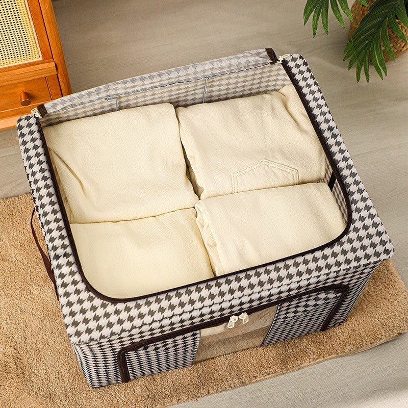 Cutie de Depozitare Pliabila, Kaveny, Cu fermoar Bidirectional, 24 L, Textil, 40x30x20 cm, Cadru Metalic, o Fereastra, Suport Baza Stabil din Plastic, Design Zebra, Alb Negru