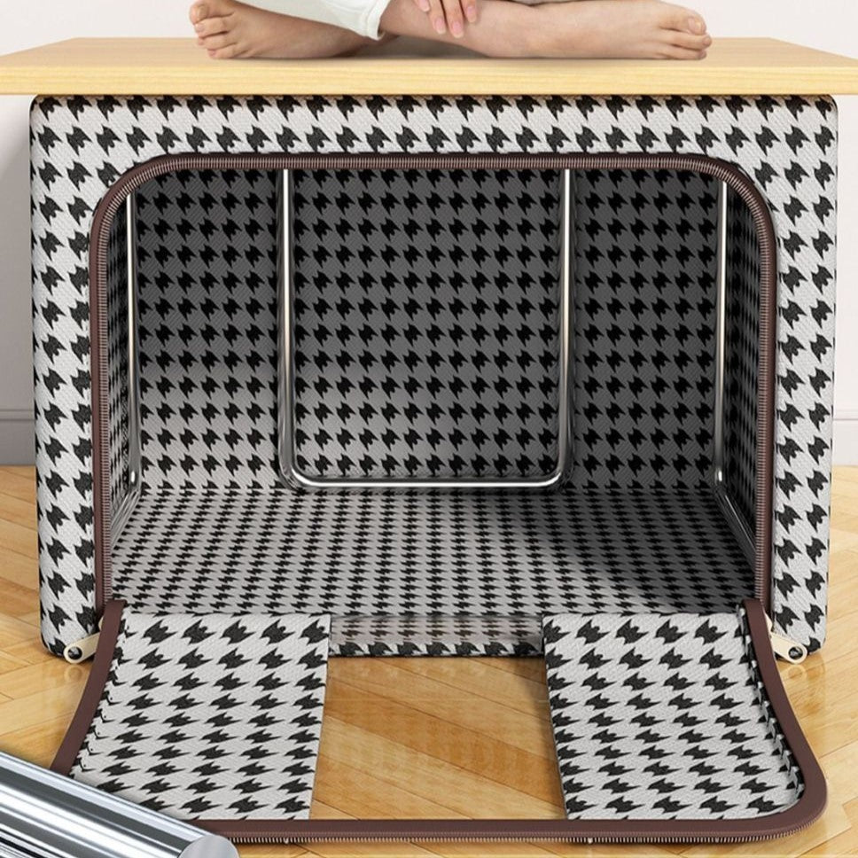 Cutie de Depozitare Pliabila, Kaveny, Cu fermoar Bidirectional, 24 L, Textil, 40x30x20 cm, Cadru Metalic, o Fereastra, Suport Baza Stabil din Plastic, Design Zebra, Alb Negru
