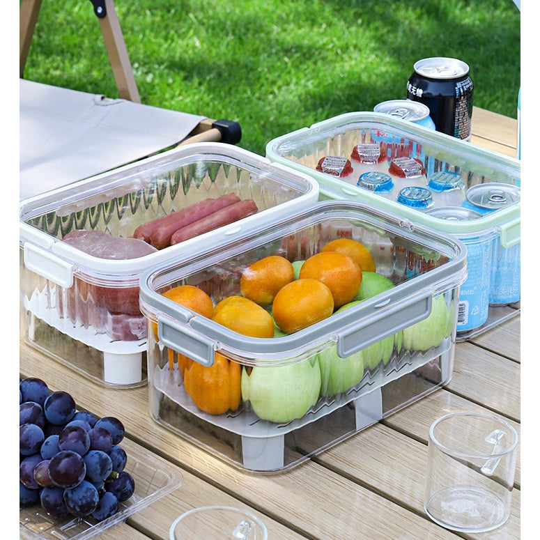 Cutie de Depozitare Portabila, Kadeny, cu Separator pentru Gheata si Scurgere, Mentine Rece, Caserola Pranz, 25x16.5x11.5 cm, Gri/Transparent