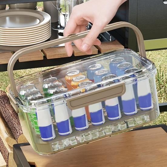 Cutie de Depozitare Portabila, Kadeny, cu Separator pentru Gheata si Scurgere, Mentine Rece, Caserola Pranz, 25x16.5x11.5 cm, Gri/Transparent