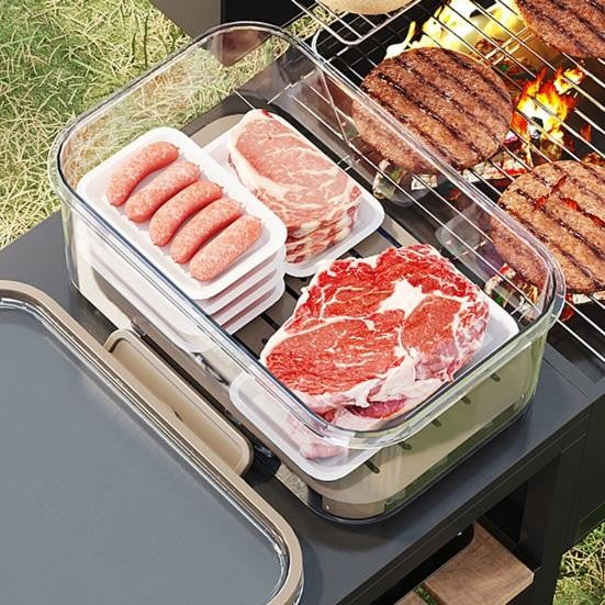 Cutie de Depozitare Portabila, Kadeny, cu Separator pentru Gheata si Scurgere, Mentine Rece, Caserola Pranz, 25x16.5x11.5 cm, Crem/Transparent