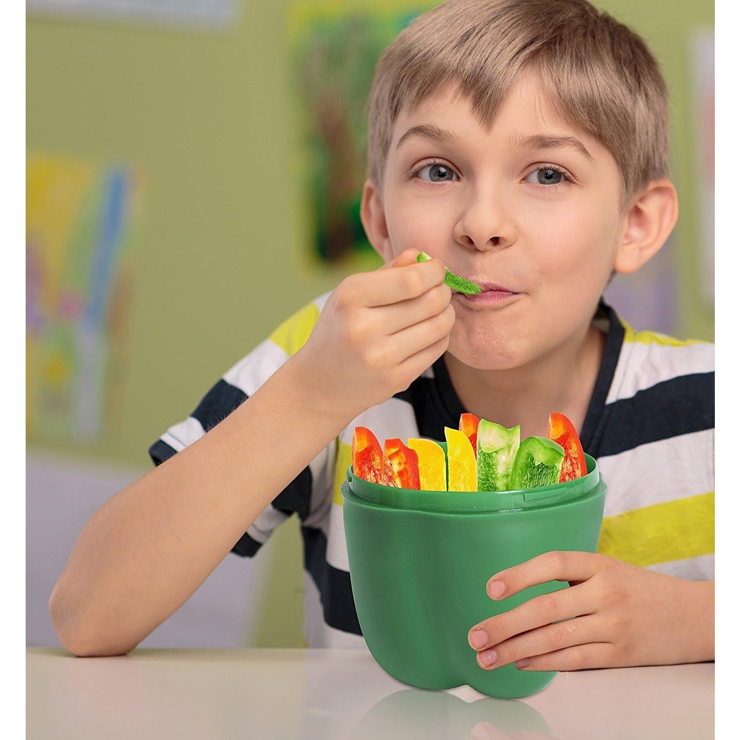 Cutie Alimentara, Kadeny, Model Ardei, din Plastic, 9.8 x 9.8 x 10.7 cm, 350 ml, Verde