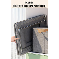 Cutie de Depozitare Tip Cos, Kaveny, Material Textil, Pliabila, 47x35x30 cm, 50 l, Cadru Metalic, cu Manere, Gri