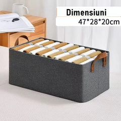 Cutie de depozitare tip cos, Kaveny, textil, pliabila, 47x28x20 cm, cadru metalic, cu manere, gri