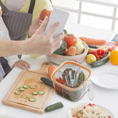 Cutie Depozitare Alimente, Kadeny, din Plastic/Silicon, 20 x 10 x 10 cm, 5 Compartimente, Alb/Portocaliu