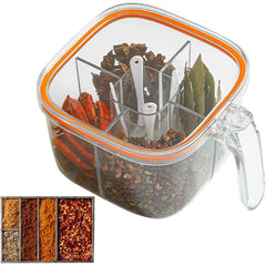 Cutie Depozitare Alimente, Kadeny, din Plastic/Silicon, 20 x 10 x 10 cm, 5 Compartimente, Alb/Portocaliu