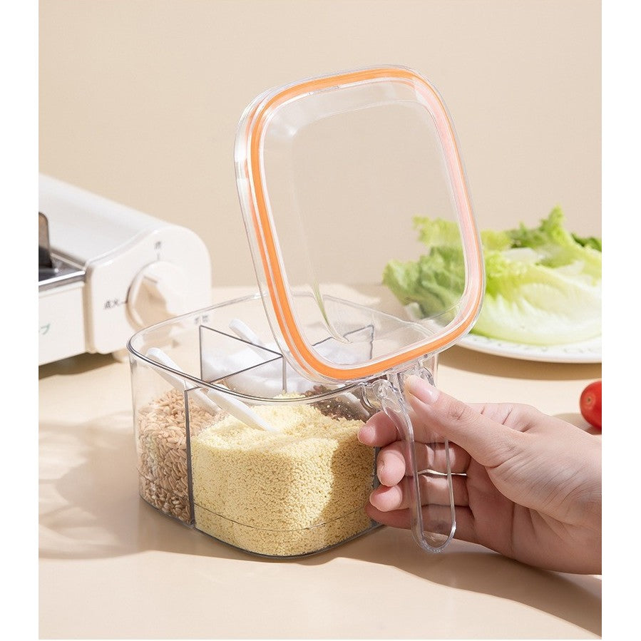 Cutie Depozitare Alimente, Kadeny, din Plastic/Silicon, 20 x 10 x 10 cm, 5 Compartimente, Alb/Portocaliu