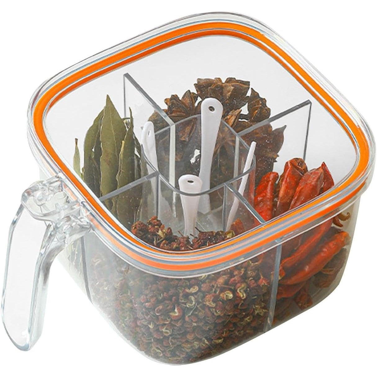 Cutie Depozitare Alimente, Kadeny, din Plastic/Silicon, 20 x 10 x 10 cm, 5 Compartimente, Alb/Portocaliu