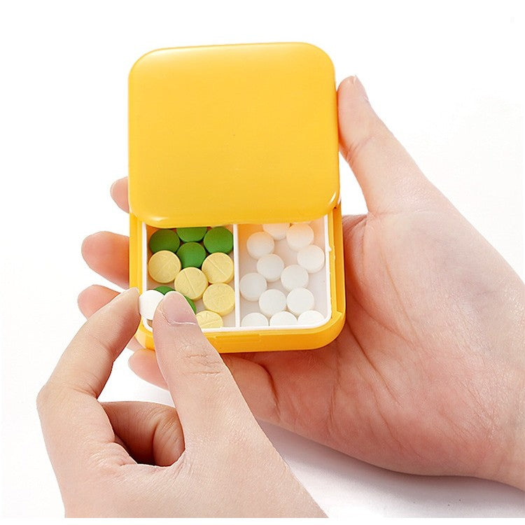 Cutie depozitare medicamente, 2 compartimente, Glisanta, Galben, Patrata, Kaveny, Inchidere etans