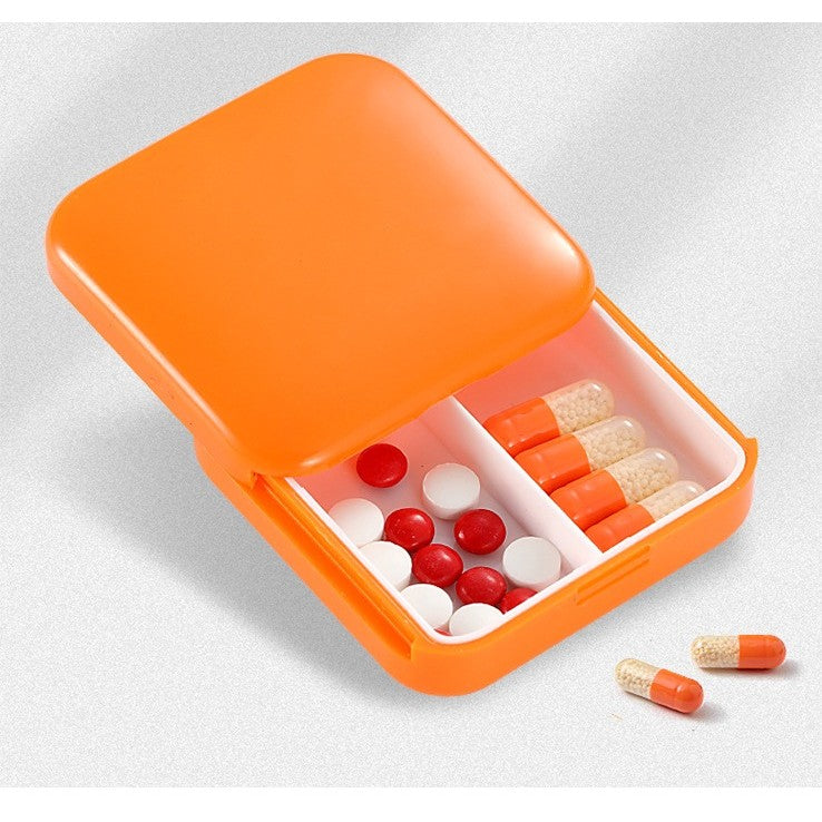 Cutie depozitare medicamente, 2 compartimente, Glisanta, Portocaliu, Patrata, Kaveny, Inchidere etans