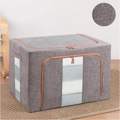 Cutie de depozitare pliabila, Kaveny, Cu fermoar, 100 L, Textil, 60x42x40 cm, Cadru Metalic, Suport Baza Stabil din Plastic, Gri