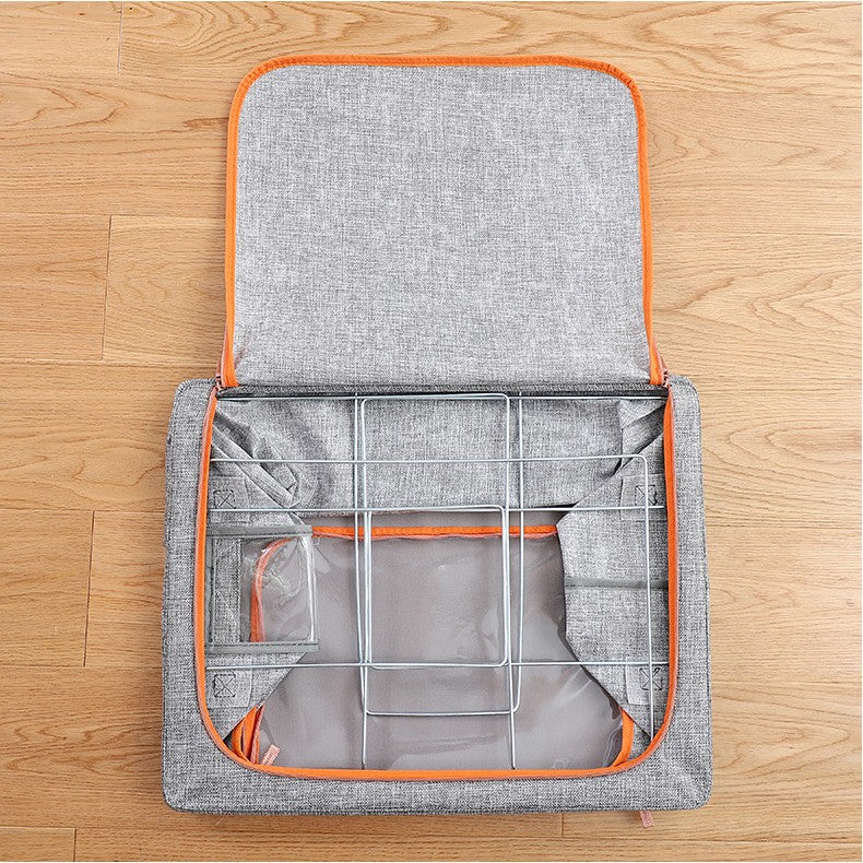 Cutie de depozitare pliabila, Kaveny, Cu fermoar, 100 L, Textil, 60x42x40 cm, Cadru Metalic, Suport Baza Stabil din Plastic, Gri