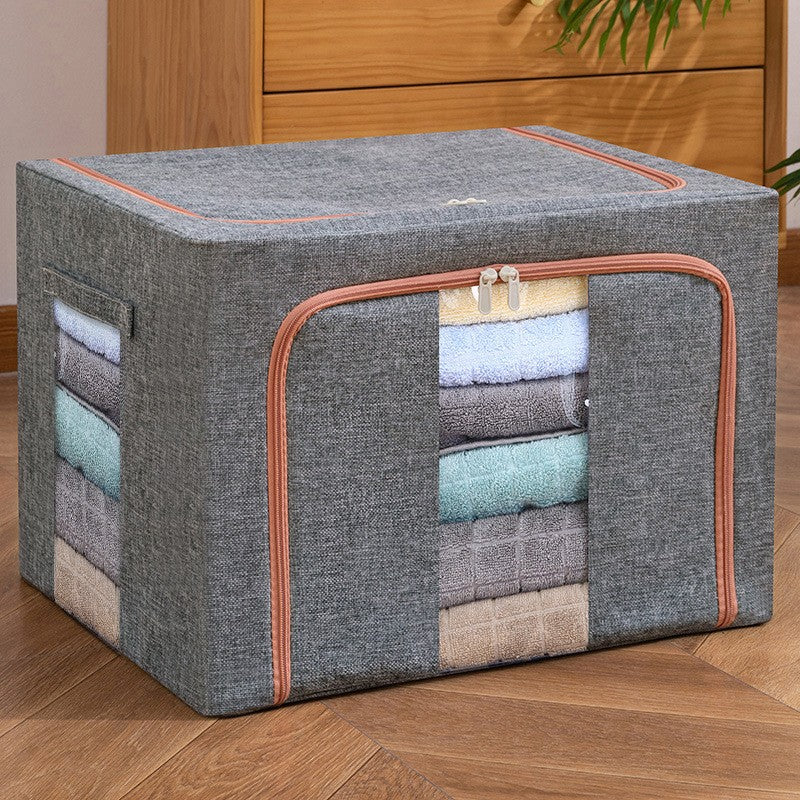 Cutie de depozitare pliabila, Kaveny, Cu fermoar, 100 L, Textil, 60x42x40 cm, Cadru Metalic, Suport Baza Stabil din Plastic, Gri