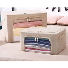 Cutie de depozitare pliabila, Kaveny, Cu fermoar, 66 L, Textil, 50x40x33 cm, Cadru Metalic, Suport Baza Stabil din Plastic, Crem
