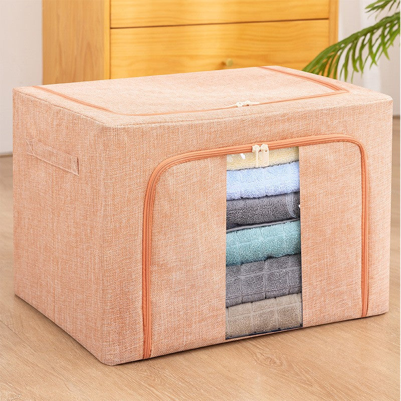 Cutie de depozitare pliabila, Kaveny, Cu fermoar, 66 L, Textil, 50x40x33 cm, Cadru Metalic, Suport Baza Stabil din Plastic, Roz pudrat, model 2