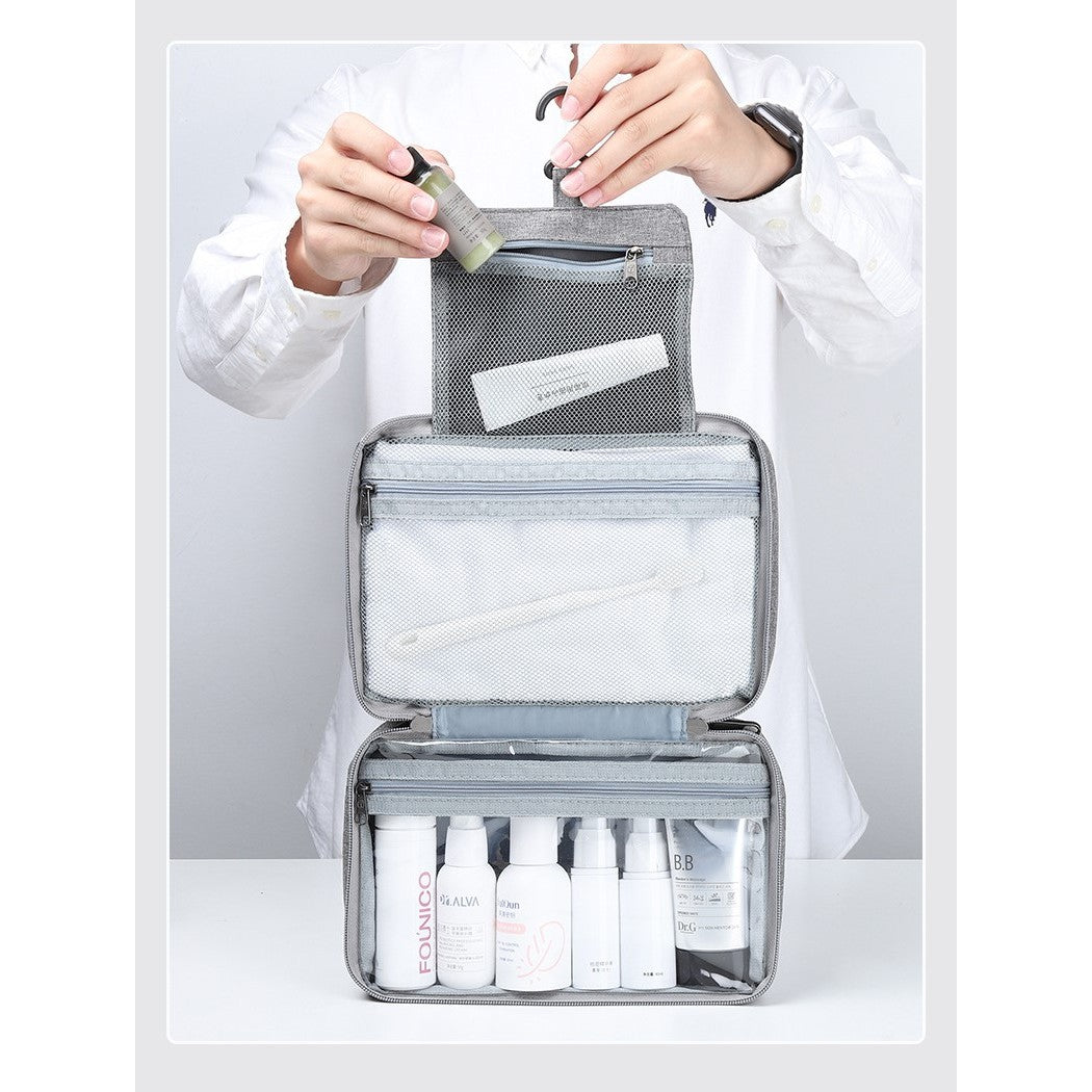 Geanta cosmetice voiaj, Kadeny, material textil, impermeabil, Gri, 12.5 x 9 x 22 cm