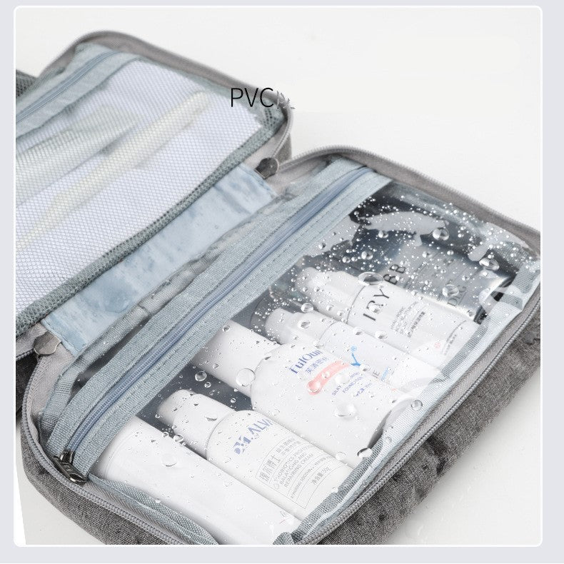 Geanta cosmetice voiaj, Kadeny, material textil, impermeabil, Gri, 12.5 x 9 x 22 cm